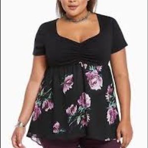 NWOT Torrid Floral Print Chiffon Babydoll Top